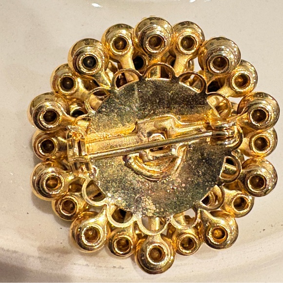 Vintage emerald-teal rhinestone cluster brooch - Picture 5 of 13